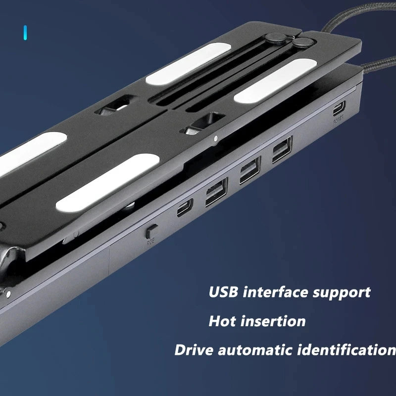 RGB Laptop Stand Adjustable 6 Gear Height Heat Dissipation USB Type-c Hub Ergonomic Notebook Holder for MacBook Tablet Phone