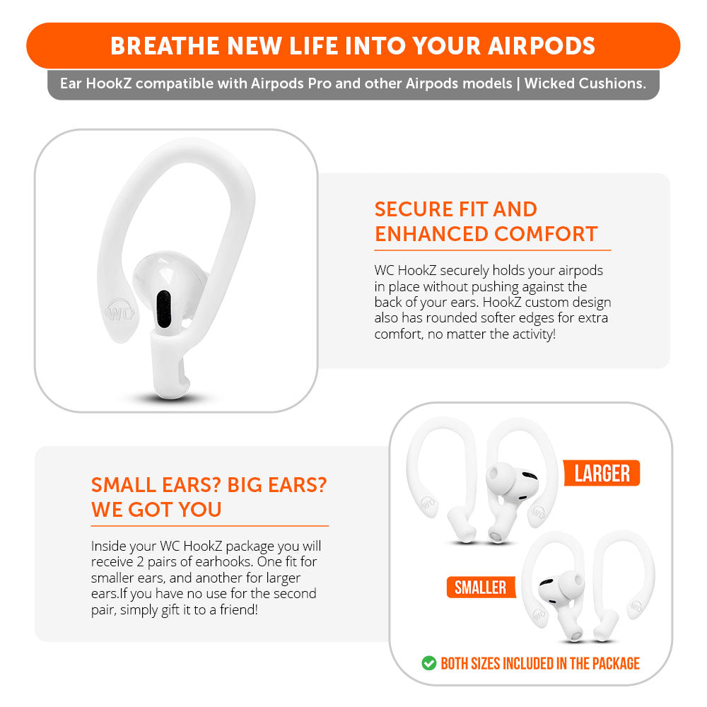 WC HookZ - Over Ear Hooks for Airpods Pro 1, 2 & Airpods 1, 2, 3